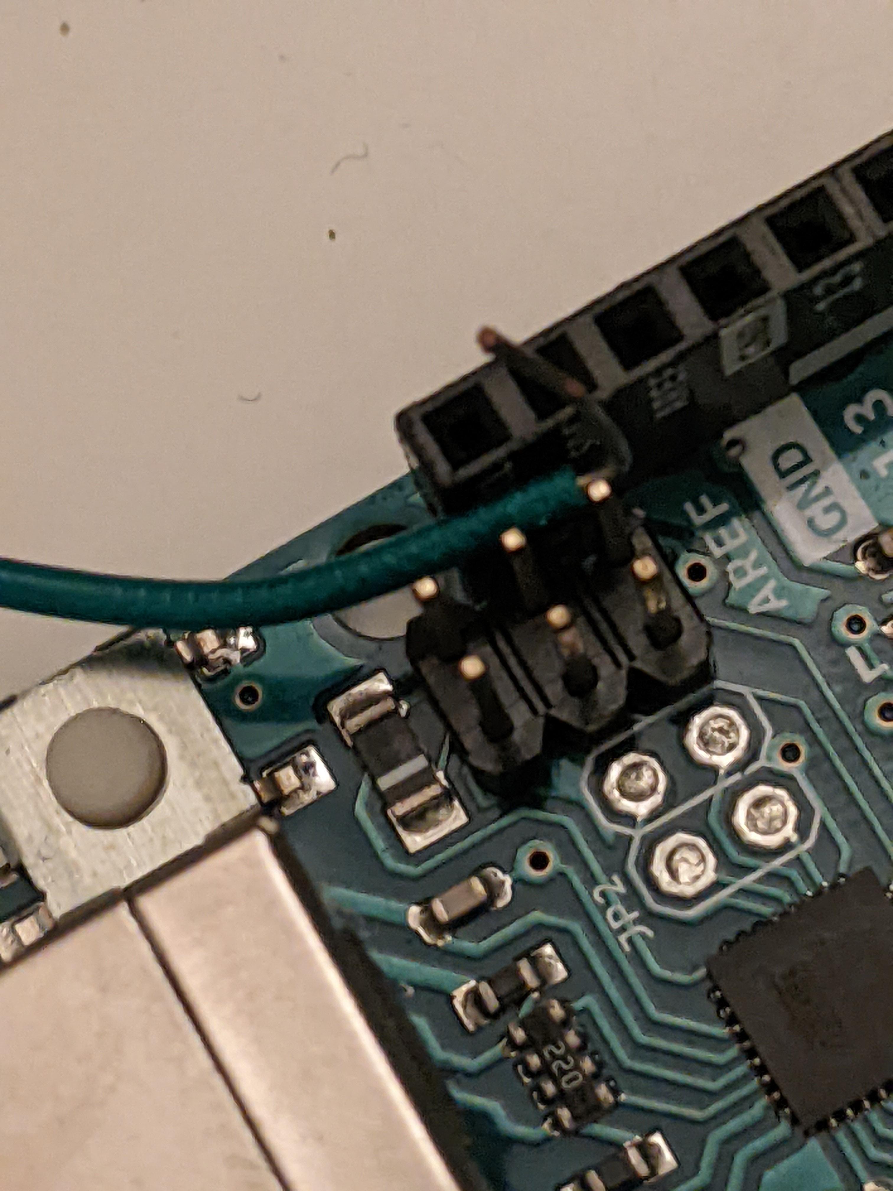 A wire improperly connected to an Arduino using only the power of friendship.